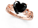 Rose gold Fancy Black Heart Cut Solitaire Milgrain Leaf Band with Prong Setting_1