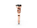 Rose gold Fancy Black Heart Cut Solitaire Milgrain Leaf Band with Prong Setting_2