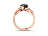 Rose gold Fancy Black Heart Cut Solitaire Milgrain Leaf Band with Prong Setting_3