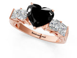 Rose gold Fancy Black Heart Cut Solitaire Princess Side Stone Engraved Band Prong Setting Ring_1