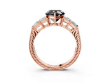 Rose gold Fancy Black Heart Cut Solitaire Princess Side Stone Engraved Band Prong Setting Ring_3