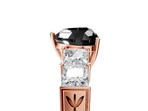 Rose gold Fancy Black Heart Cut Solitaire Princess Side Stone Engraved Band Prong Setting Ring_5