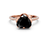 Rose gold Fancy Black Heart Cut Solitaire Split Shank Pave Diamond Engagement Ring with Four-Prong Setting