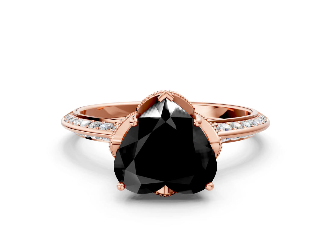 Rose gold Fancy Black Heart Cut Solitaire Split Shank Pave Diamond Engagement Ring with Four-Prong Setting_24