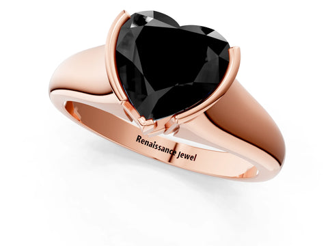 Rose gold Fancy Black Heart Cut Solitaire Tension Set Diamond Ring with Split Shank Band_1