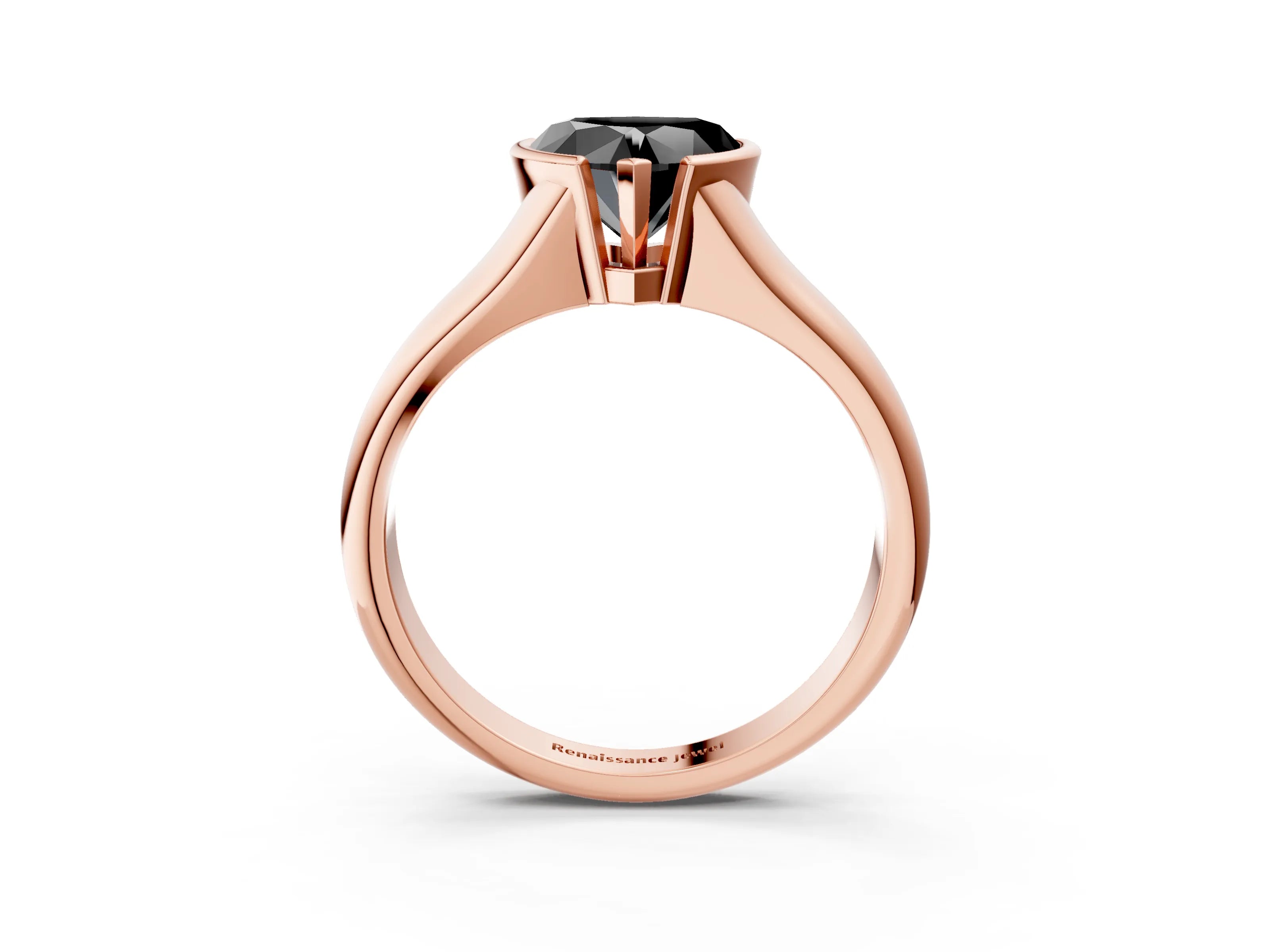 Rose gold Fancy Black Heart Cut Solitaire Tension Set Diamond Ring with Split Shank Band_3