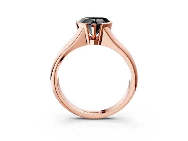 Rose Gold Heart-Shaped Tension Style Solitaire Engagement Ring Setting for Black Center