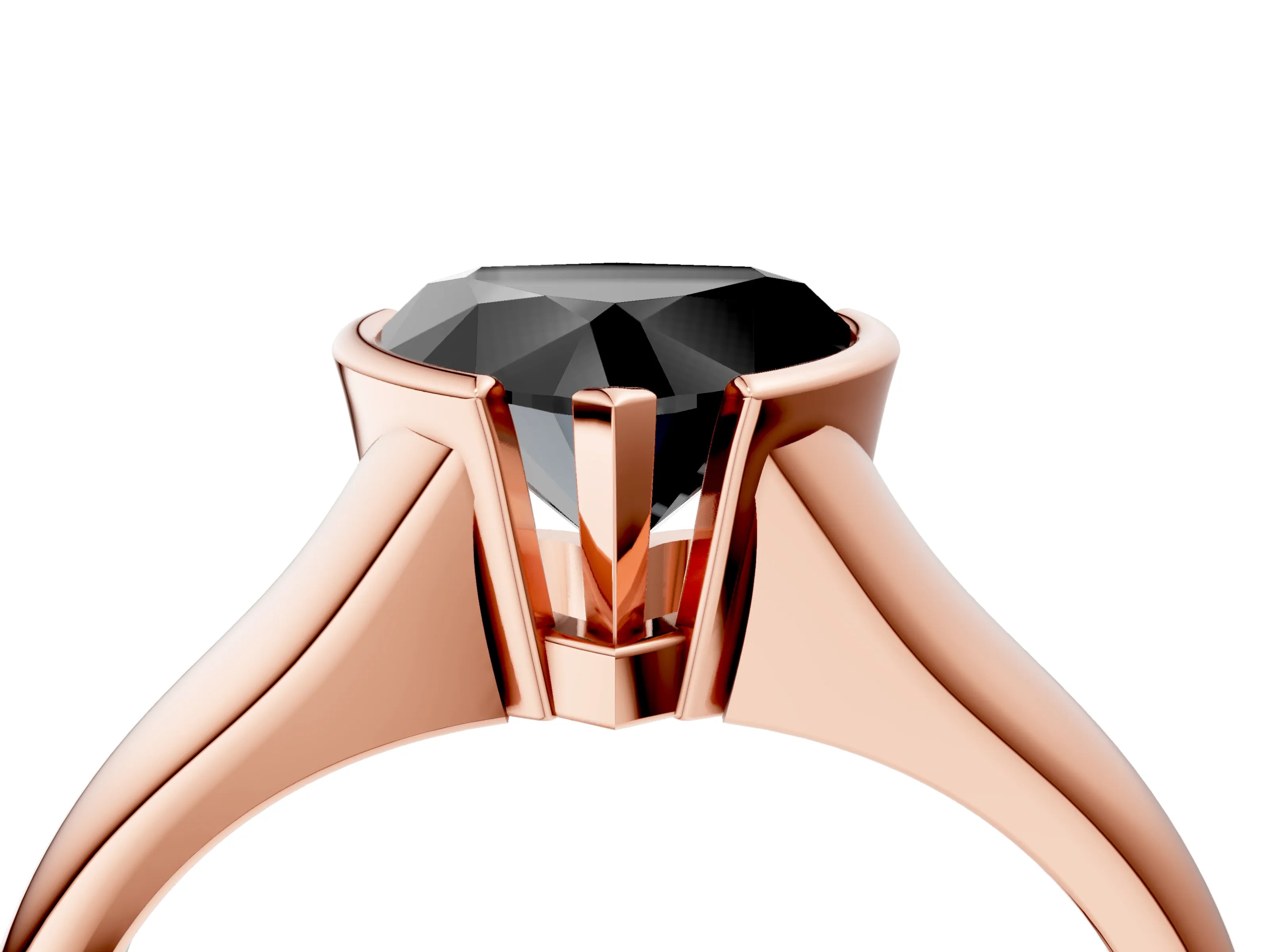 Rose gold Fancy Black Heart Cut Solitaire Tension Set Diamond Ring with Split Shank Band_4
