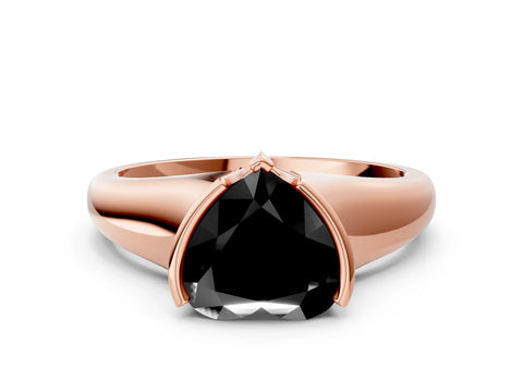 Rose gold Fancy Black Heart Cut Solitaire Tension Set Diamond Ring with Split Shank Band