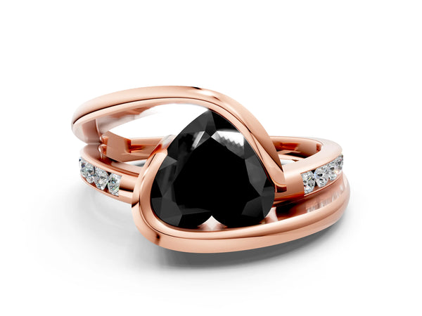 Rose gold Fancy Black Heart Cut Solitaire Tension-Set Diamond Split Shank Ring