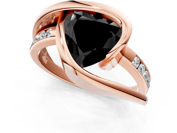 Rose gold Fancy Black Heart Cut Solitaire Tension-Set Diamond Split Shank Ring