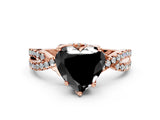 Rose gold Fancy Black Heart Cut Solitaire Twist Pave Diamond Engagement Ring with Prong Setting