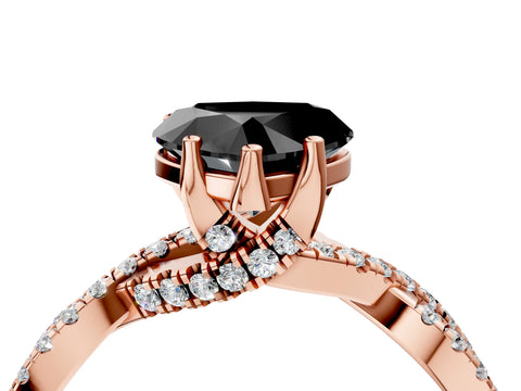 Rose gold Fancy Black Heart Cut Solitaire Twist Pave Diamond Engagement Ring with Prong Setting_28