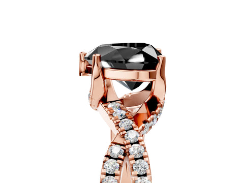 Rose gold Fancy Black Heart Cut Solitaire Twist Pave Diamond Engagement Ring with Prong Setting_29