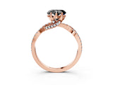 Rose gold Fancy Black Heart Cut Solitaire Twist Pave Diamond Engagement Ring with Prong Setting_3