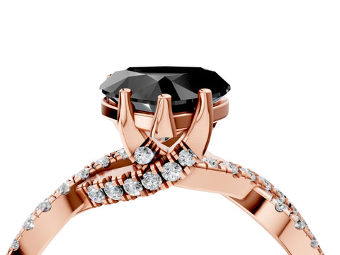 Rose gold Fancy Black Heart Cut Solitaire Twist Pave Diamond Engagement Ring with Prong Setting_4