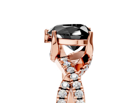 Rose gold Fancy Black Heart Cut Solitaire Twist Pave Diamond Engagement Ring with Prong Setting_5