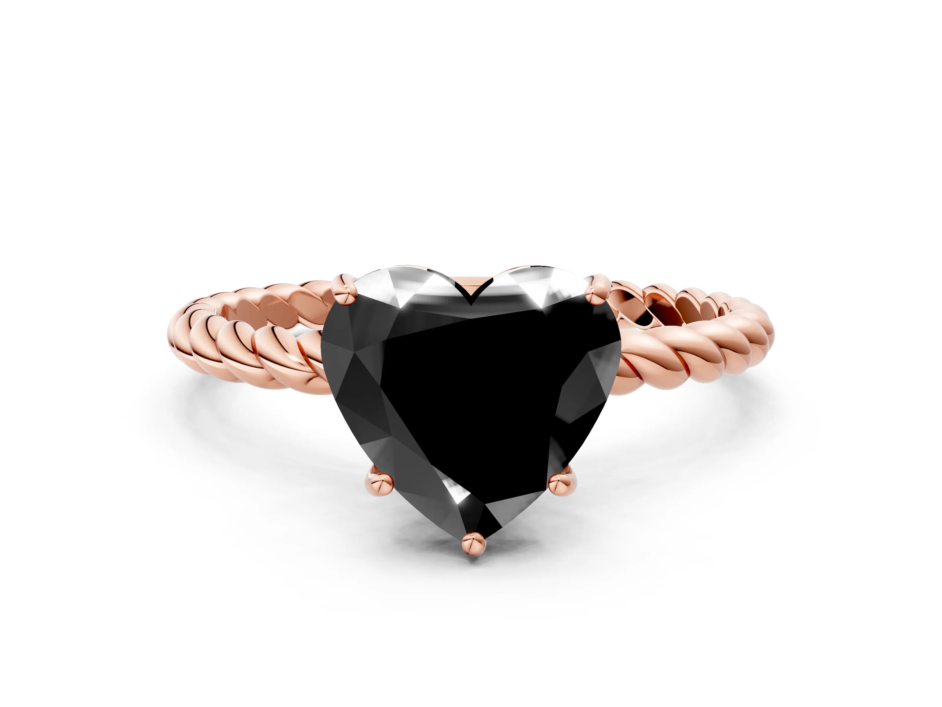 Rose gold Fancy Black Heart Cut Solitaire Twisted Band 4-Prong Ring