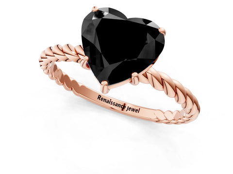 Rose gold Fancy Black Heart Cut Solitaire Twisted Band 4-Prong Ring_1