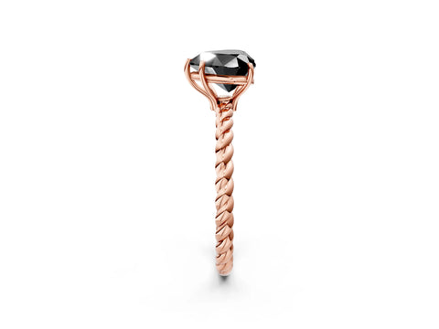 Rose gold Fancy Black Heart Cut Solitaire Twisted Band 4-Prong Ring_2