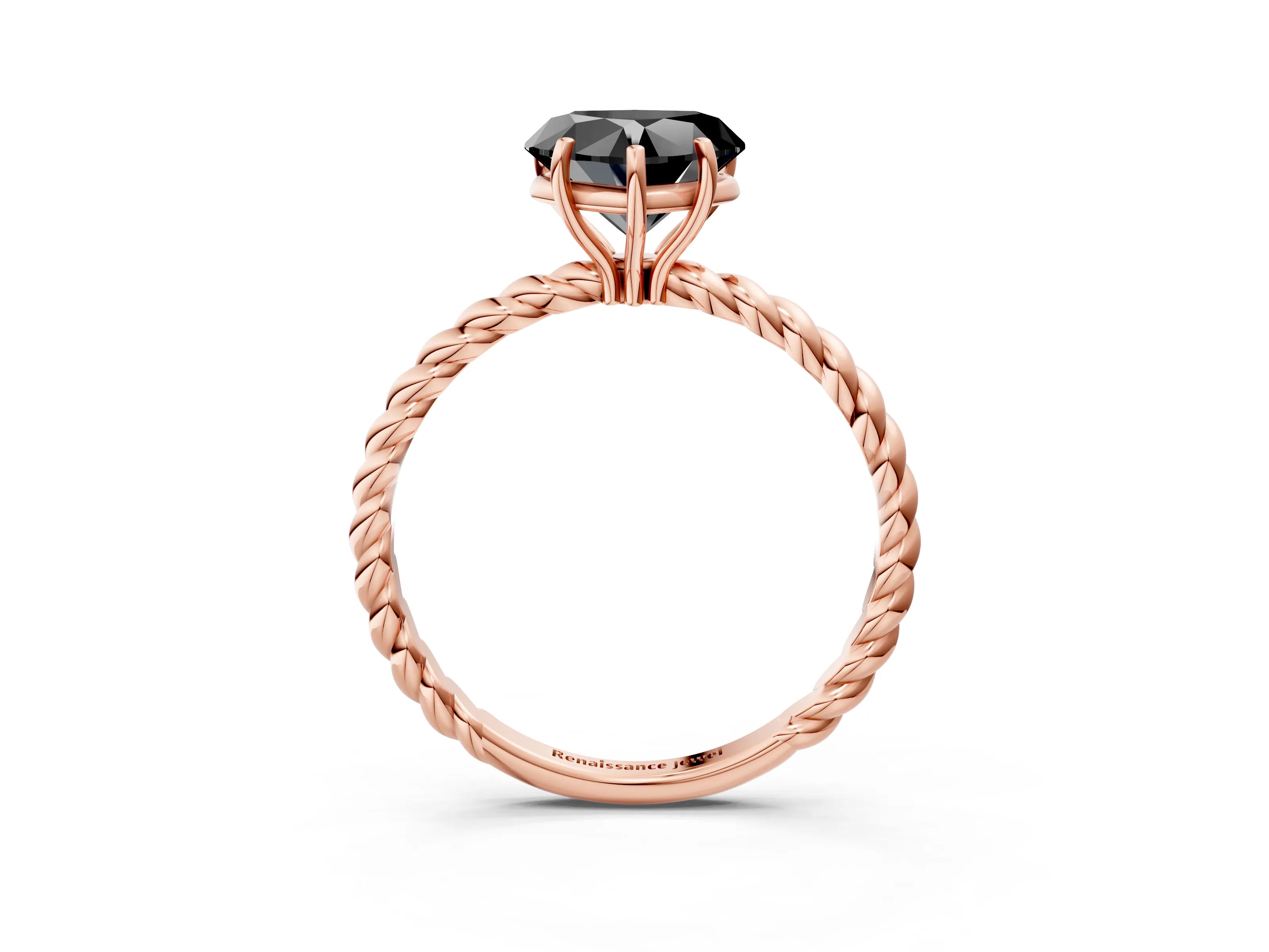 Rose gold Fancy Black Heart Cut Solitaire Twisted Band 4-Prong Ring_3