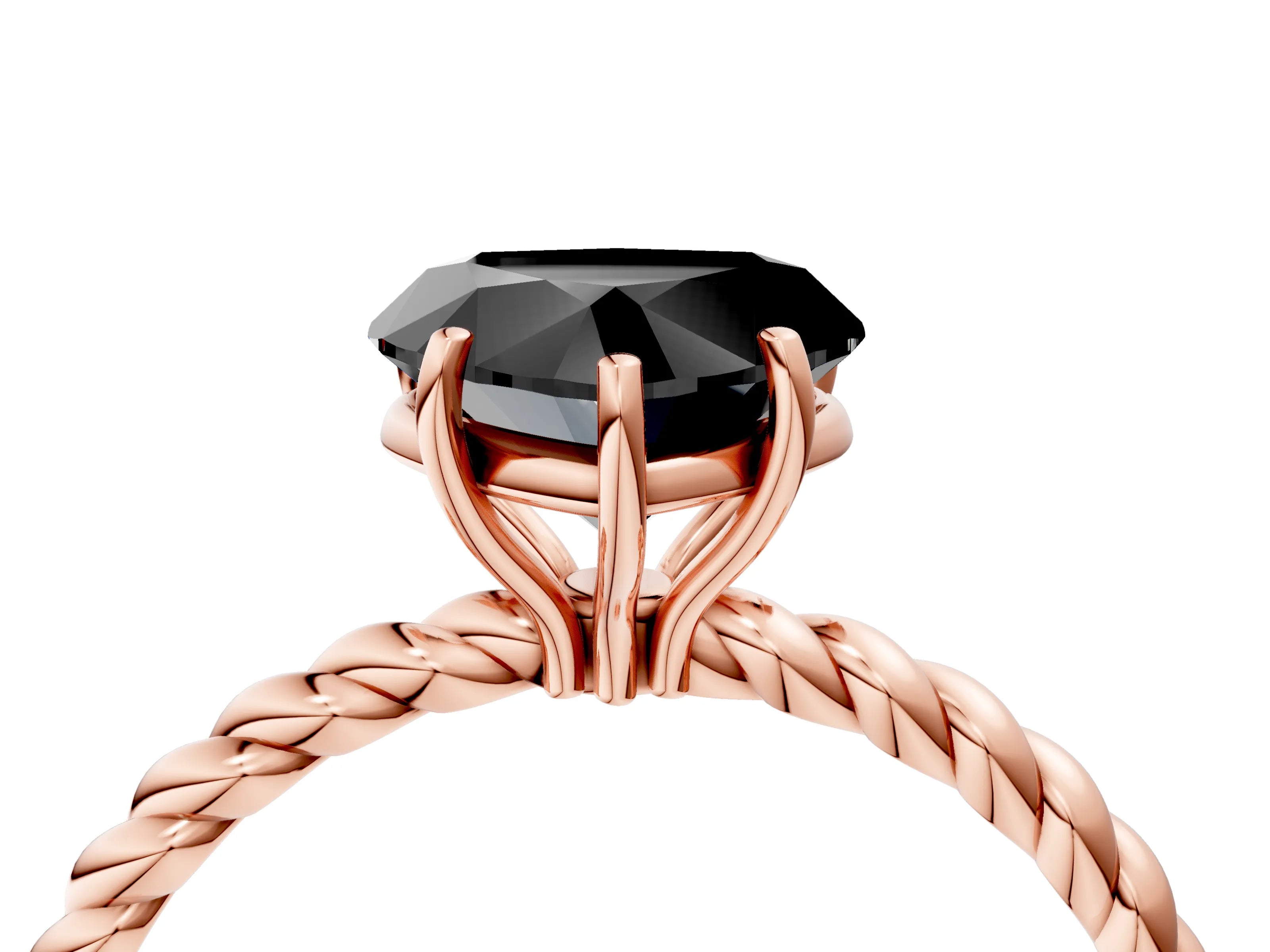Rose gold Fancy Black Heart Cut Solitaire Twisted Band 4-Prong Ring_4