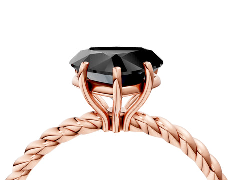 Rose gold Fancy Black Heart Cut Solitaire Twisted Band 4-Prong Ring_4
