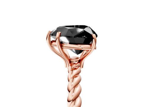 Rose gold Fancy Black Heart Cut Solitaire Twisted Band 4-Prong Ring_5