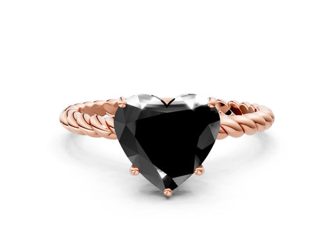 Rose gold Fancy Black Heart Cut Solitaire Twisted Band 4-Prong Ring