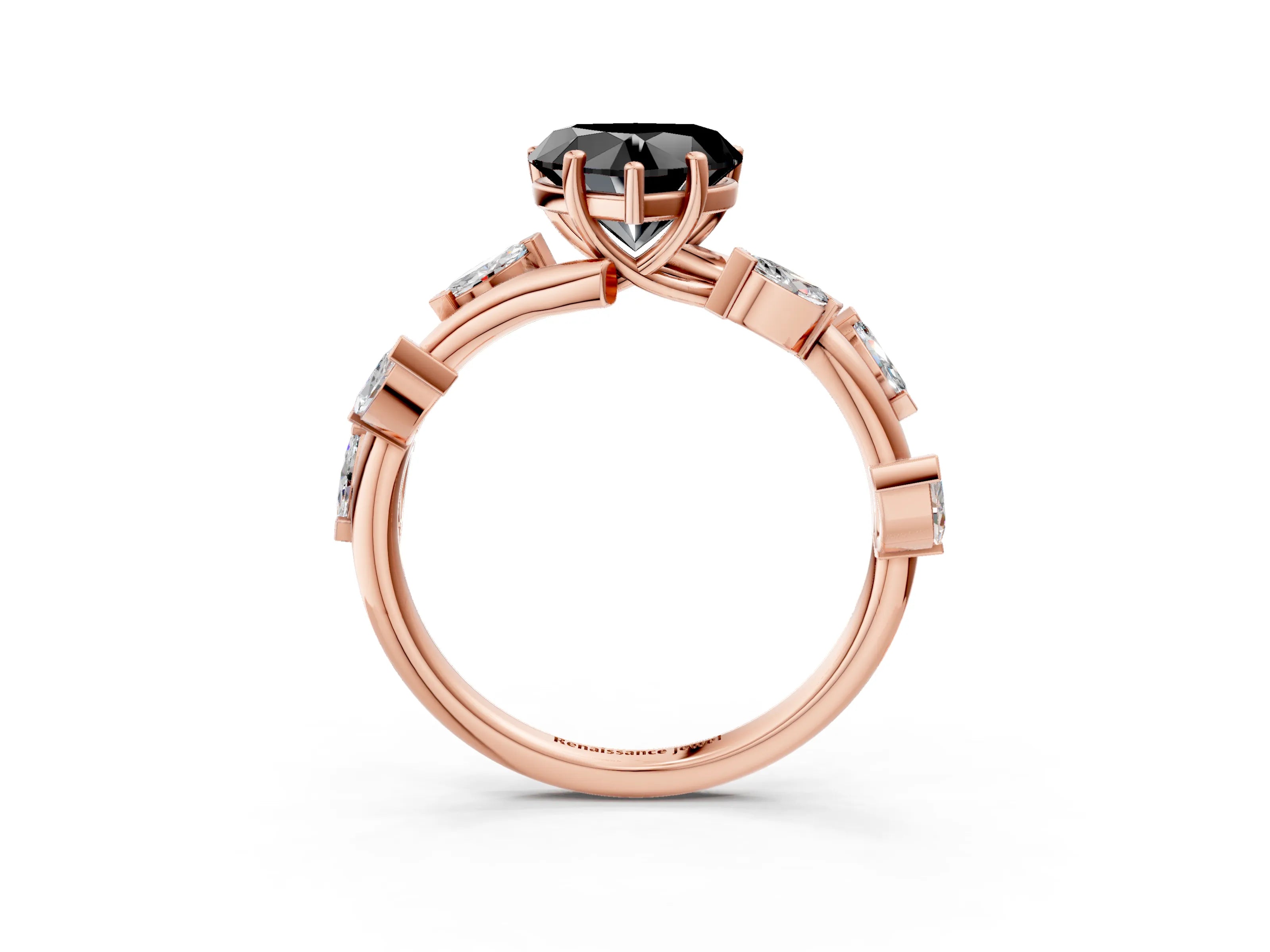 Rose gold Fancy Black Heart Cut Solitaire Twisted Band Marquise Accent Prong Setting Ring_3