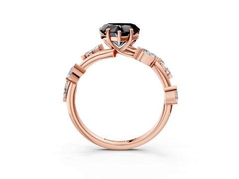 Rose gold Fancy Black Heart Cut Solitaire Twisted Band Marquise Accent Prong Setting Ring_3