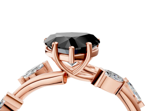 Rose gold Fancy Black Heart Cut Solitaire Twisted Band Marquise Accent Prong Setting Ring_4