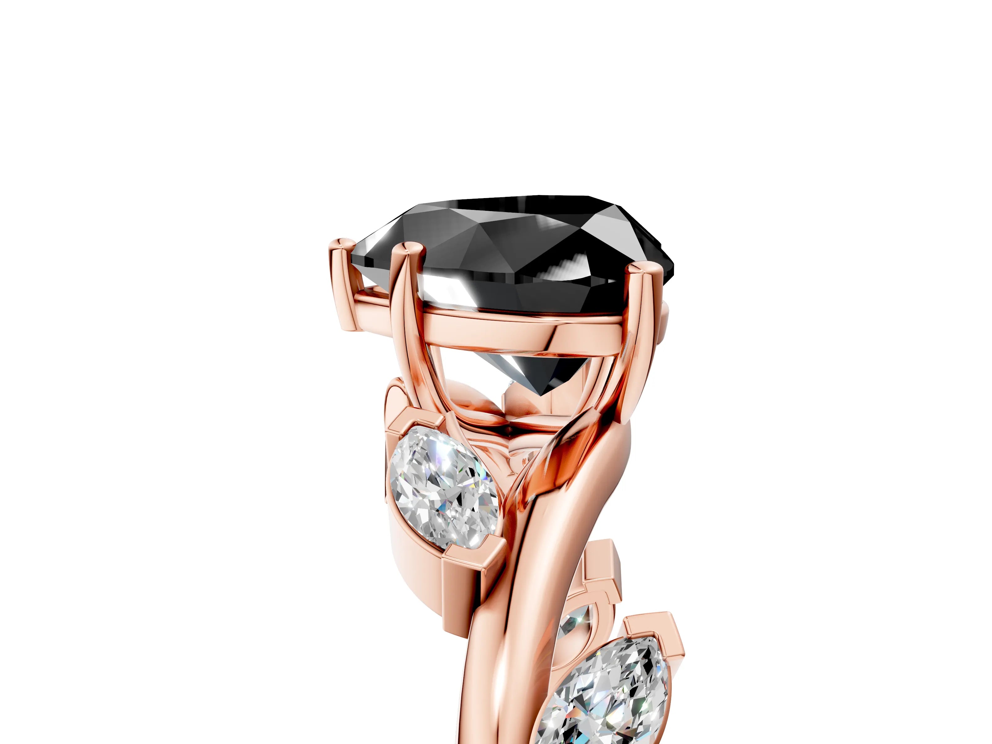 Rose gold Fancy Black Heart Cut Solitaire Twisted Band Marquise Accent Prong Setting Ring_5