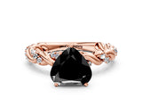Rose gold Fancy Black Heart Cut Solitaire Twisted Band with Pavé Accents and Four-Prong Setting