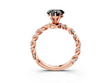 Rose gold Fancy Black Heart Cut Solitaire Twisted Band with Pavé Accents and Four-Prong Setting_3