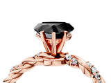Rose gold Fancy Black Heart Cut Solitaire Twisted Band with Pavé Accents and Four-Prong Setting_4