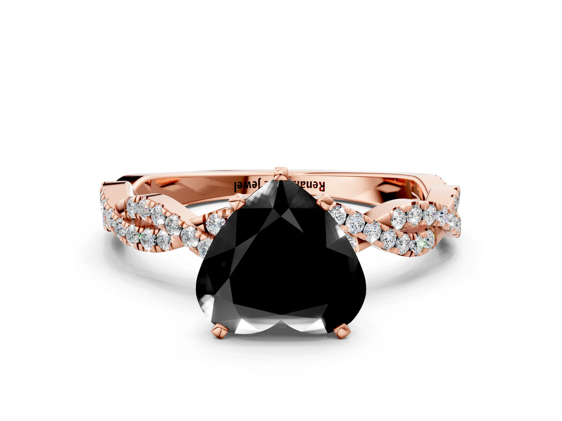 Rose gold Fancy Black Heart Cut Solitaire Twisted Pave Band with Four-Prong Setting_3