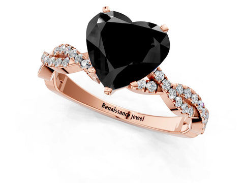 Rose gold Fancy Black Heart Cut Solitaire Twisted Pave Band with Four-Prong Setting_4