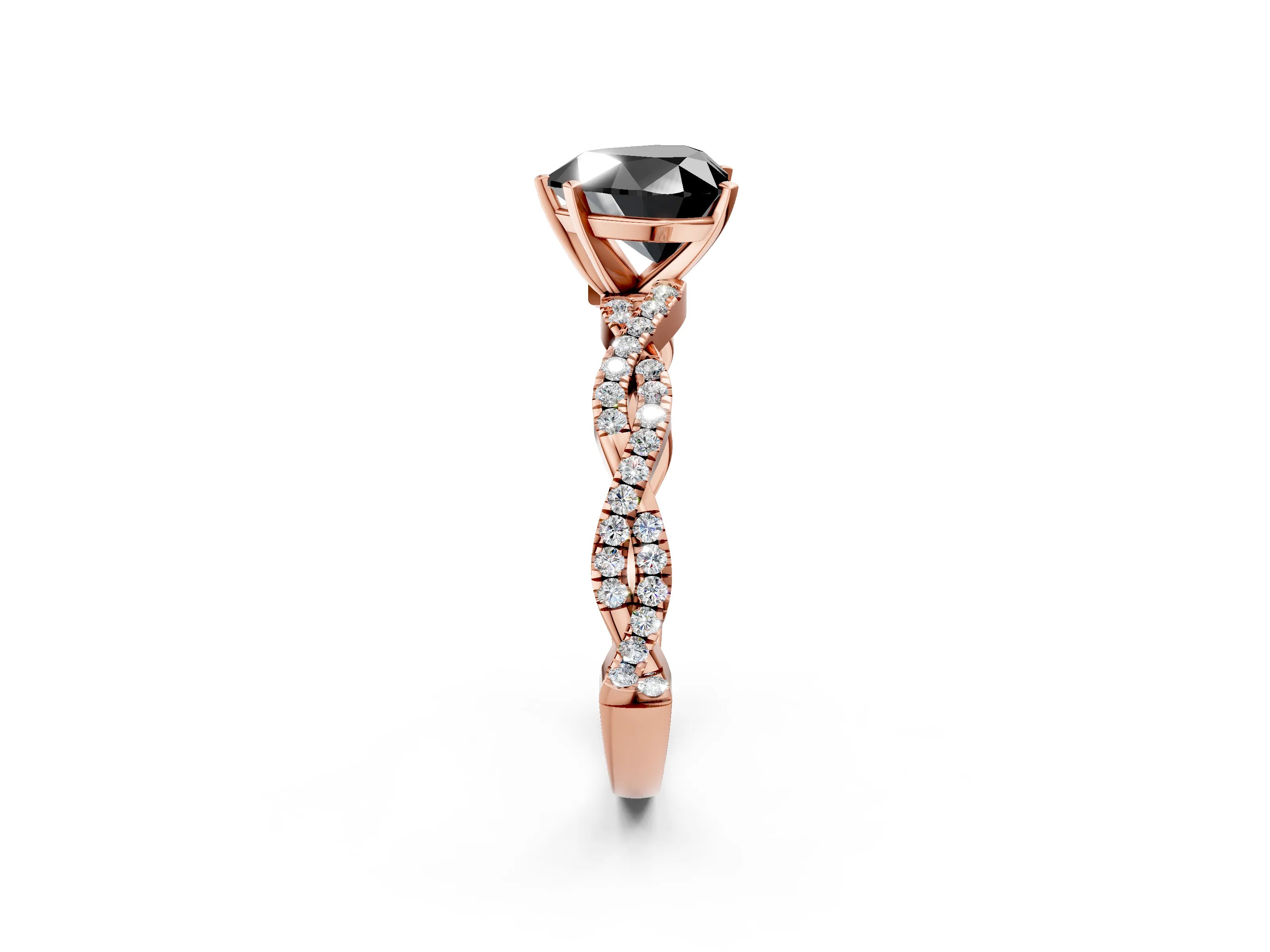 Rose gold Fancy Black Heart Cut Solitaire Twisted Pave Band with Four-Prong Setting_5