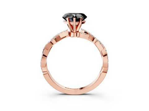 Rose gold Fancy Black Heart Cut Solitaire Twisted Pave Band with Four-Prong Setting_6
