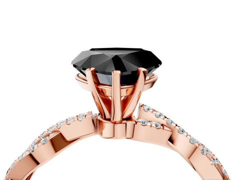 Rose gold Fancy Black Heart Cut Solitaire Twisted Pave Band with Four-Prong Setting_7