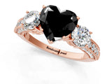 Rose gold Fancy Black Heart Cut Three-Stone Diamond Ring with Pavé Band and Four-Prong Setting_1