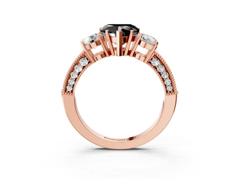 Rose gold Fancy Black Heart Cut Three-Stone Diamond Ring with Pavé Band and Four-Prong Setting_3