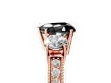 Rose gold Fancy Black Heart Cut Three-Stone Diamond Ring with Pavé Band and Four-Prong Setting_5
