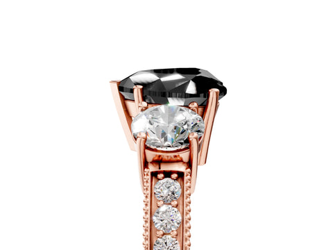 Rose gold Fancy Black Heart Cut Three-Stone Diamond Ring with Pavé Band and Four-Prong Setting_5