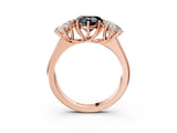 Rose gold Fancy Black Heart Cut Three-Stone Diamond Ring with Prong Setting on a Classic Band_15
