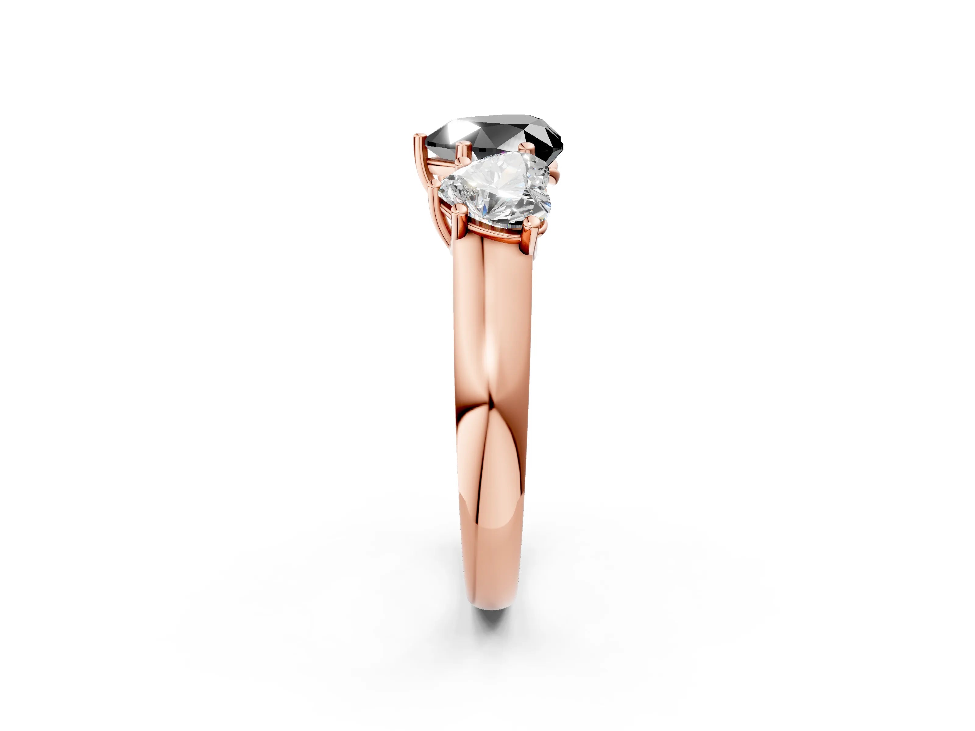 Rose gold Fancy Black Heart Cut Three-Stone Diamond Ring with Prong Setting on a Classic Band_2