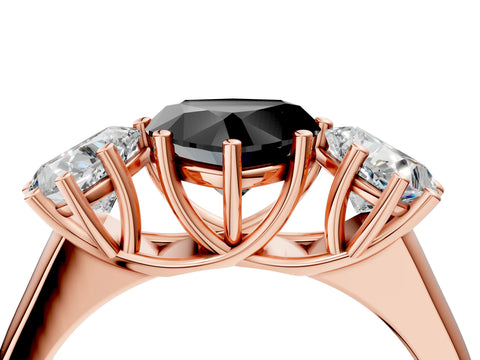 Rose gold Fancy Black Heart Cut Three-Stone Diamond Ring with Prong Setting on a Classic Band_4
