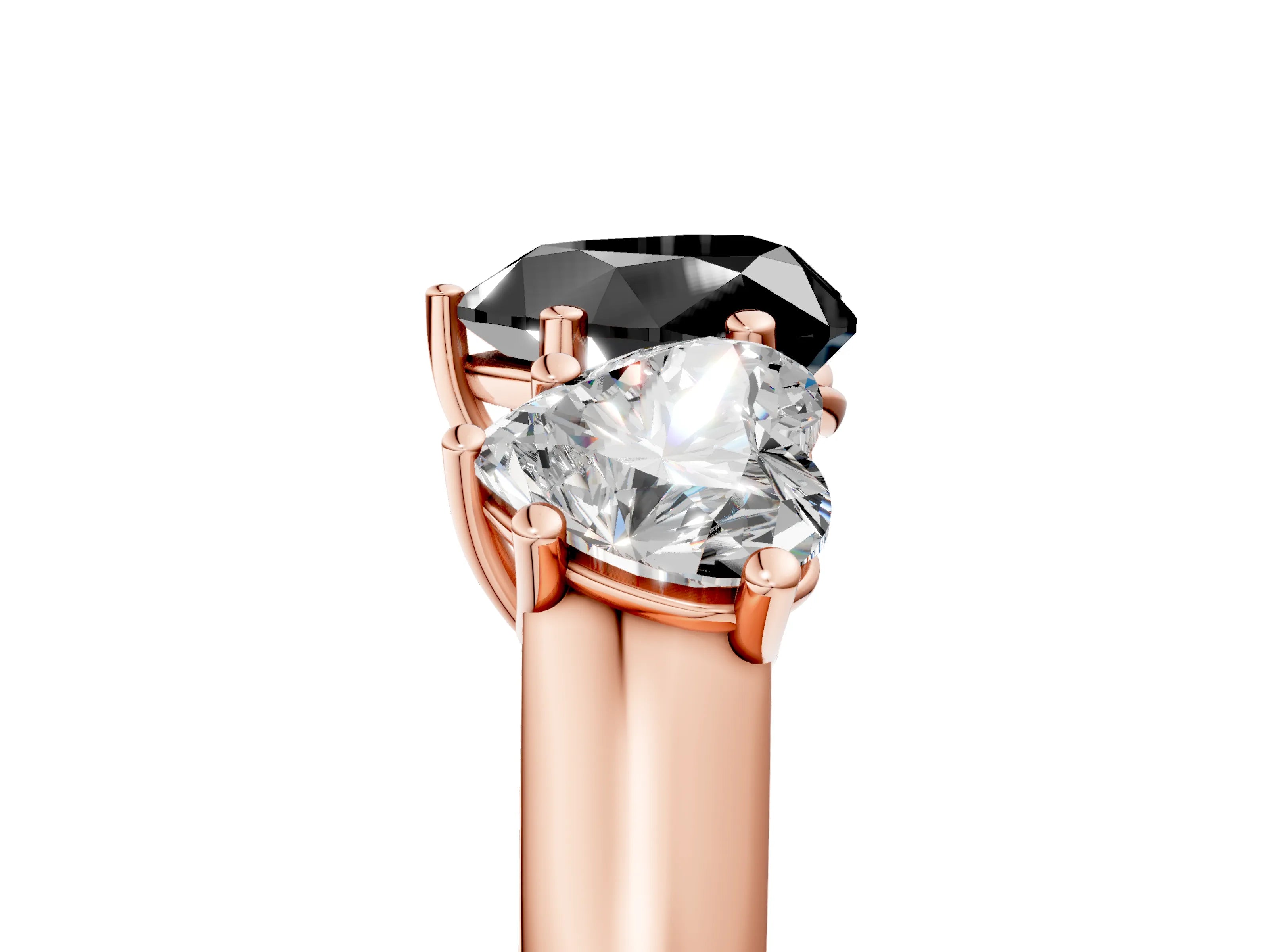 Rose gold Fancy Black Heart Cut Three-Stone Diamond Ring with Prong Setting on a Classic Band_5