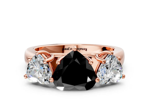 Rose gold Fancy Black Heart Cut Three-Stone Diamond Ring with Prong Setting on a Classic Band